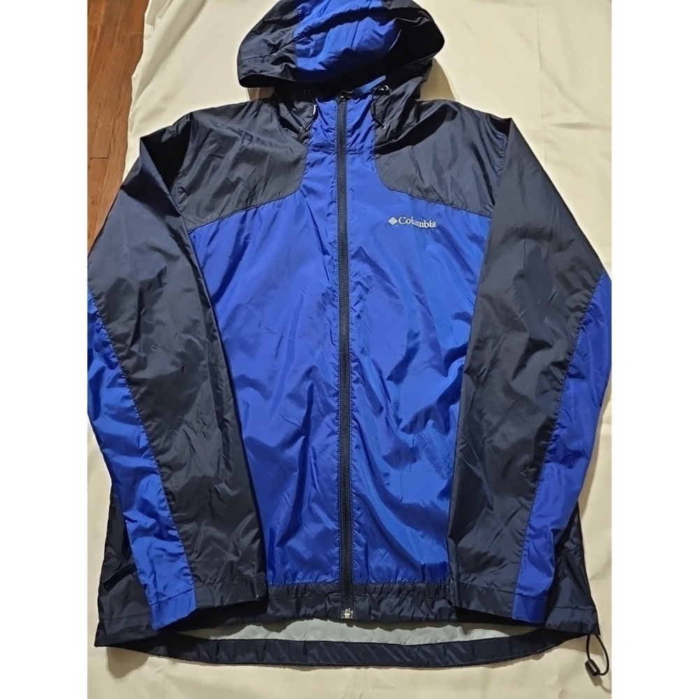 NWOT Columbia Men's Hooded Windbreaker Large Blue Dark Blue Jacket Coat Outdoor